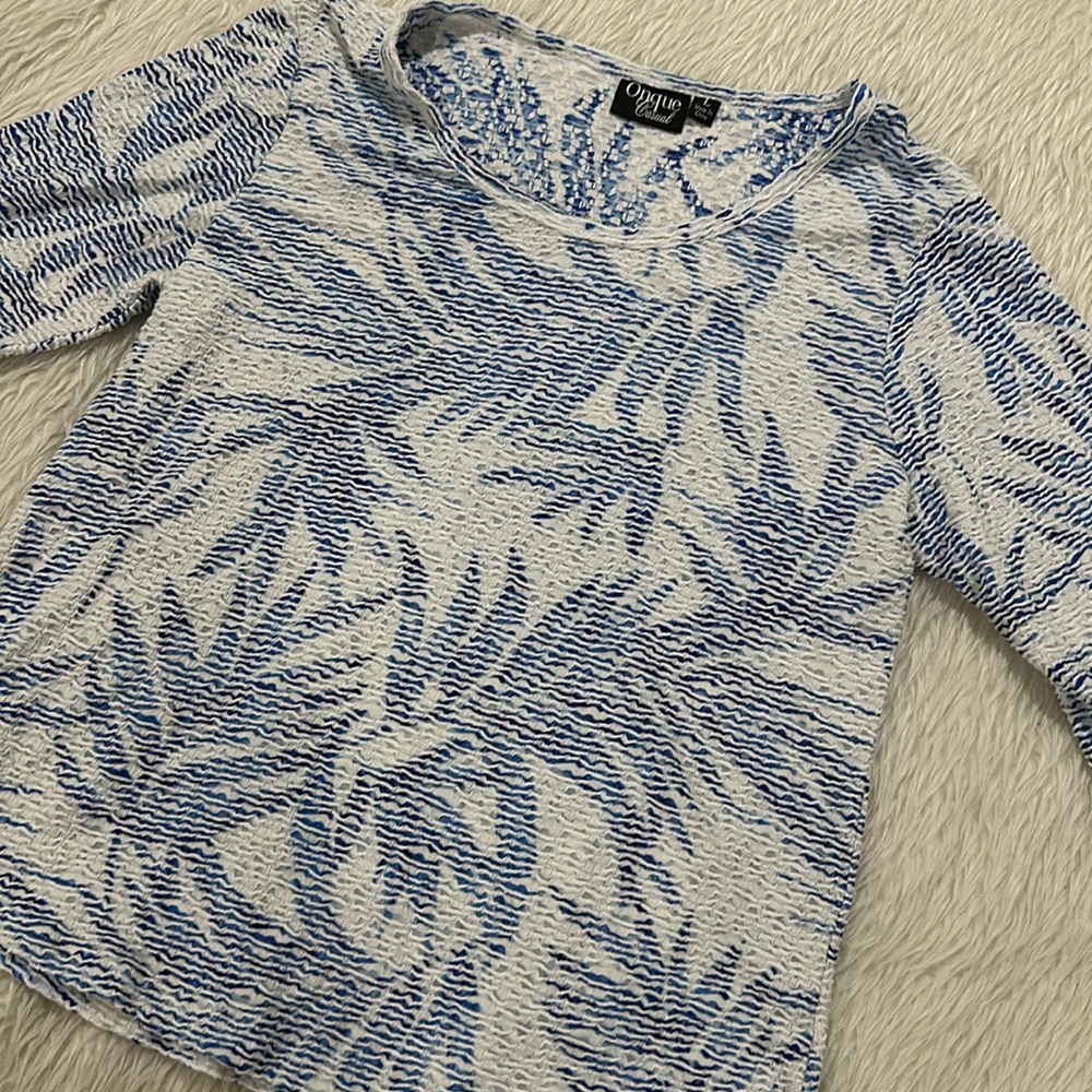 Onque casual blue tropical stretchy blouse top size large
